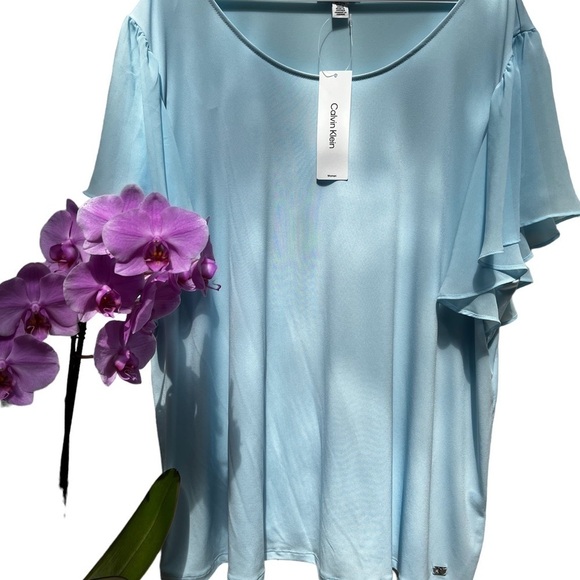 CALVIN Klein Scoop Short Sleeve Blouse NWT - Picture 1 of 8